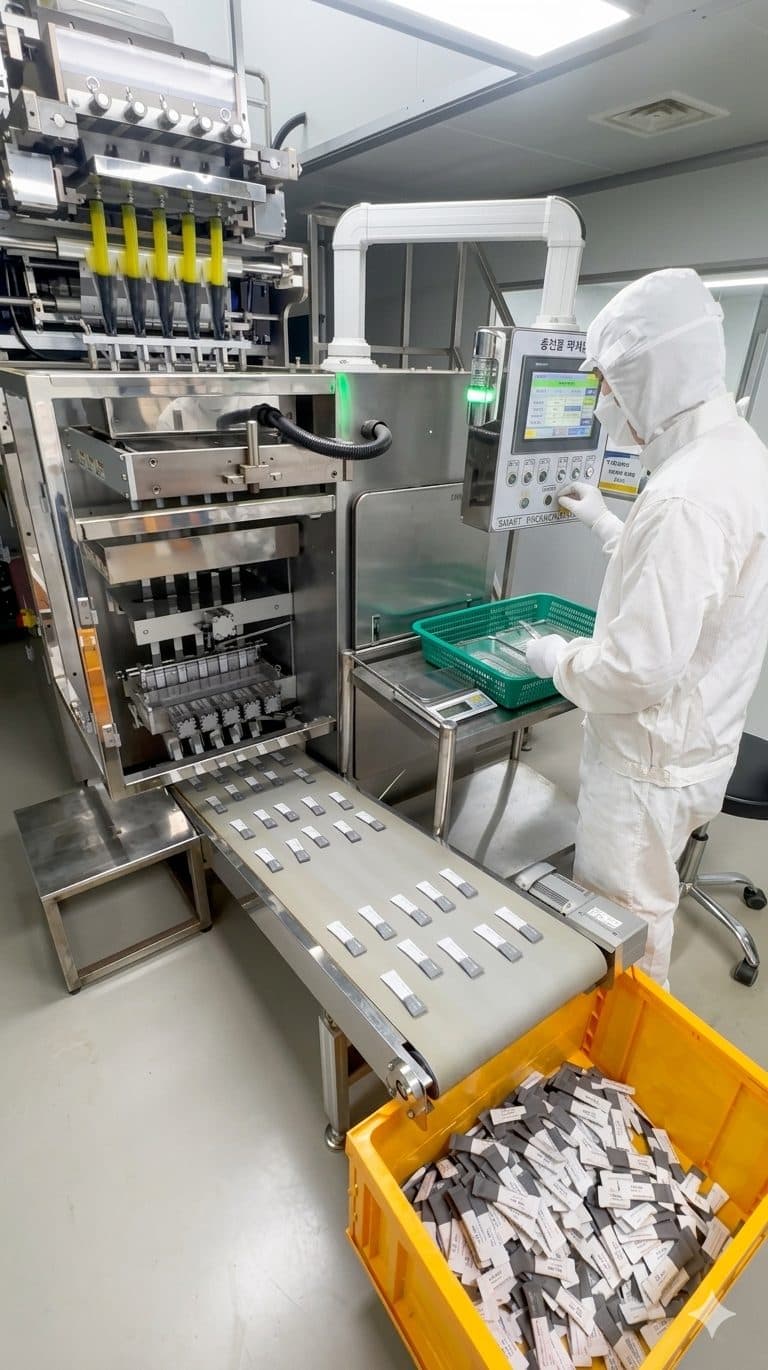 A worker checking packing equipment at a JAIMDANG facility in Paju